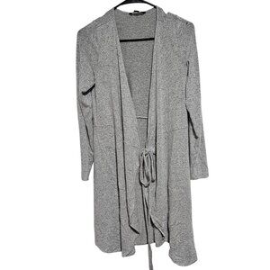 American Eagle Gray Open Front Knit Cardigan Duster Womens Size Medium Tie Waist